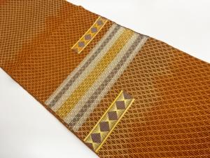 手織り紬変わり織抽象横段模様刺繍夏用名古屋帯